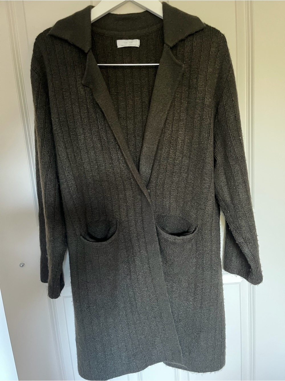 Oak & Fort Olive Ribbed Longline Sweater Cardigan M (oversized fit)